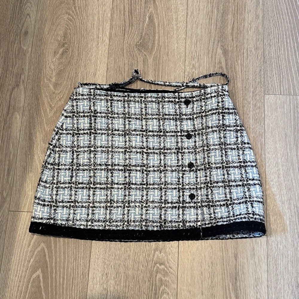 MAJE Jizuli Cutout Braided Hem Tweed Miniskirt In Blue Size Large 8/10 EU40 - Picture 9 of 11